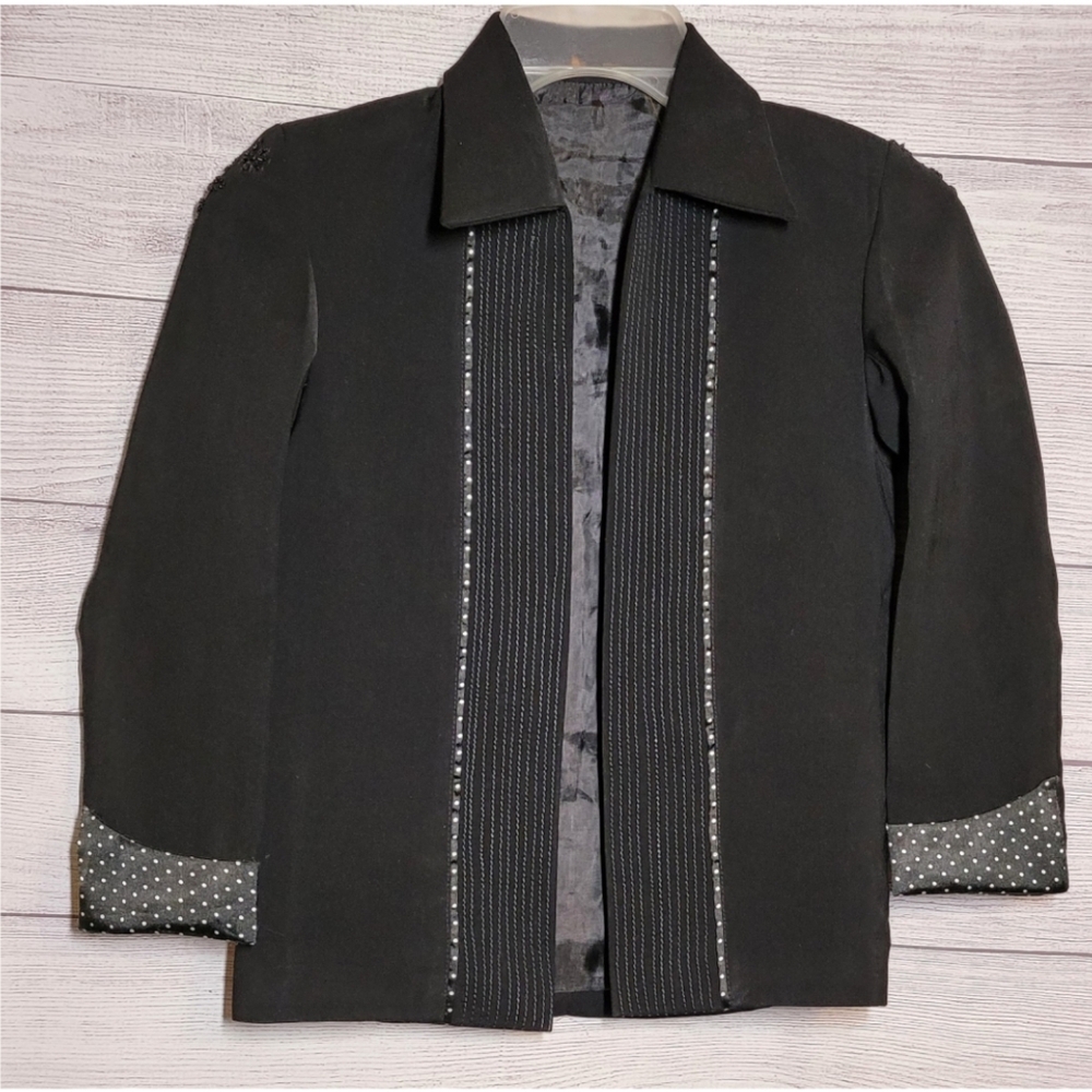 Women's Beautiful Evening Blazer Jacket Size XS Black Beaded Embroidered Pokadot